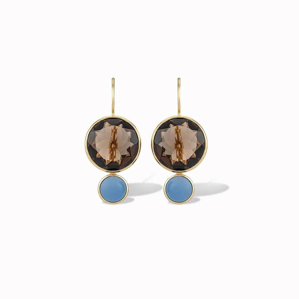 NEW LAURA FOOTE women's color block drop earrings in faceted smoky topaz/blue ch